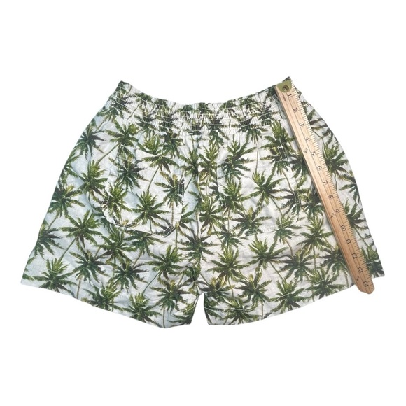 BRIGGS Drawstring Shorts Linen Blend White/Green Palm Trees Size: S - Picture 3 of 10
